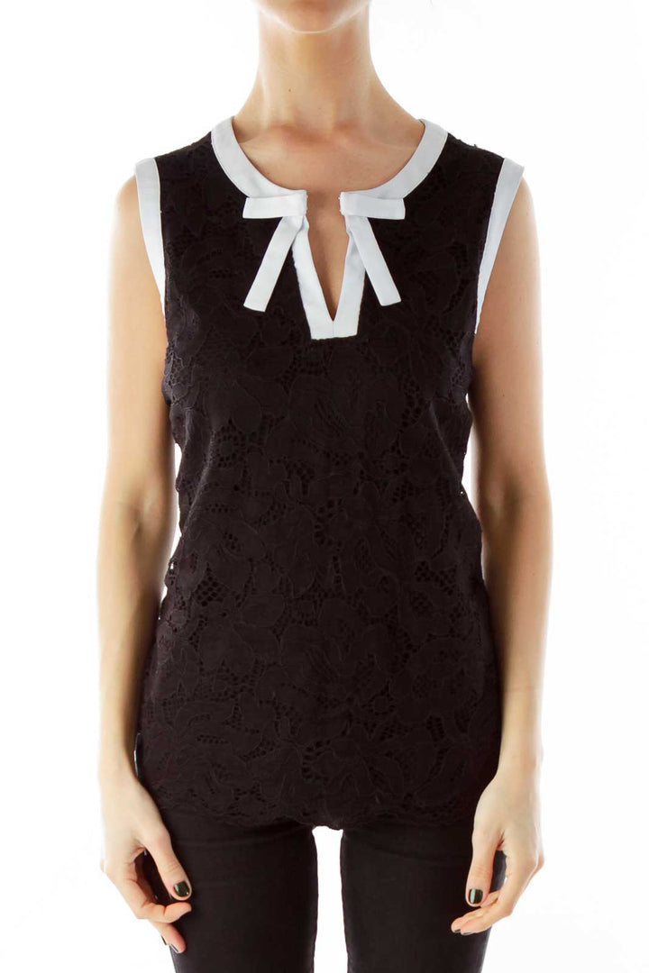 Black and White Lace Cut-Out Bow Tank Top