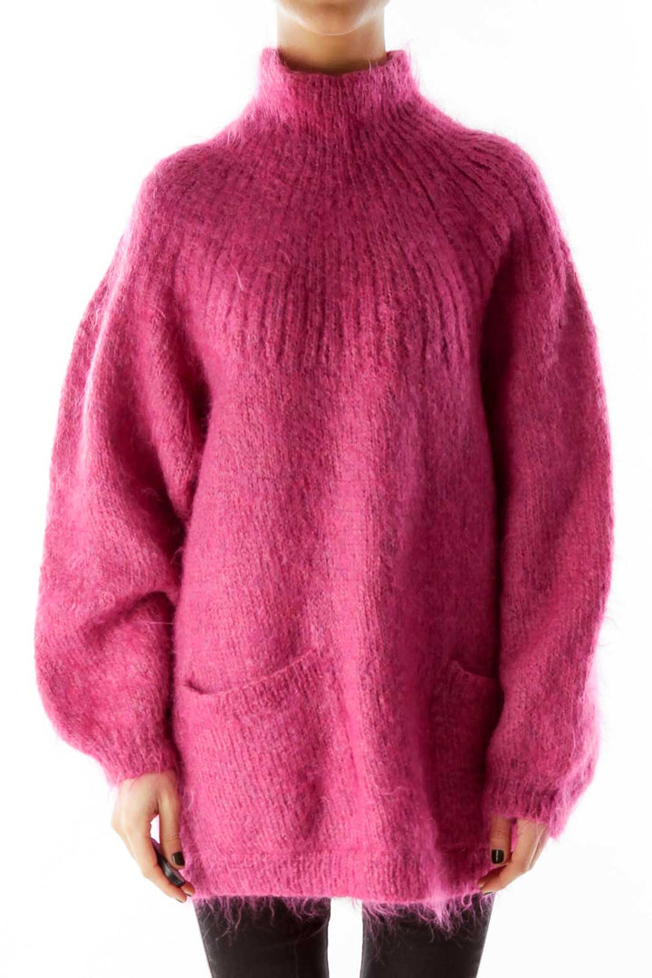 Pink Oversized Pocketed Sweater