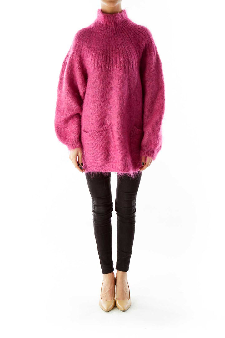 Pink Oversized Pocketed Sweater