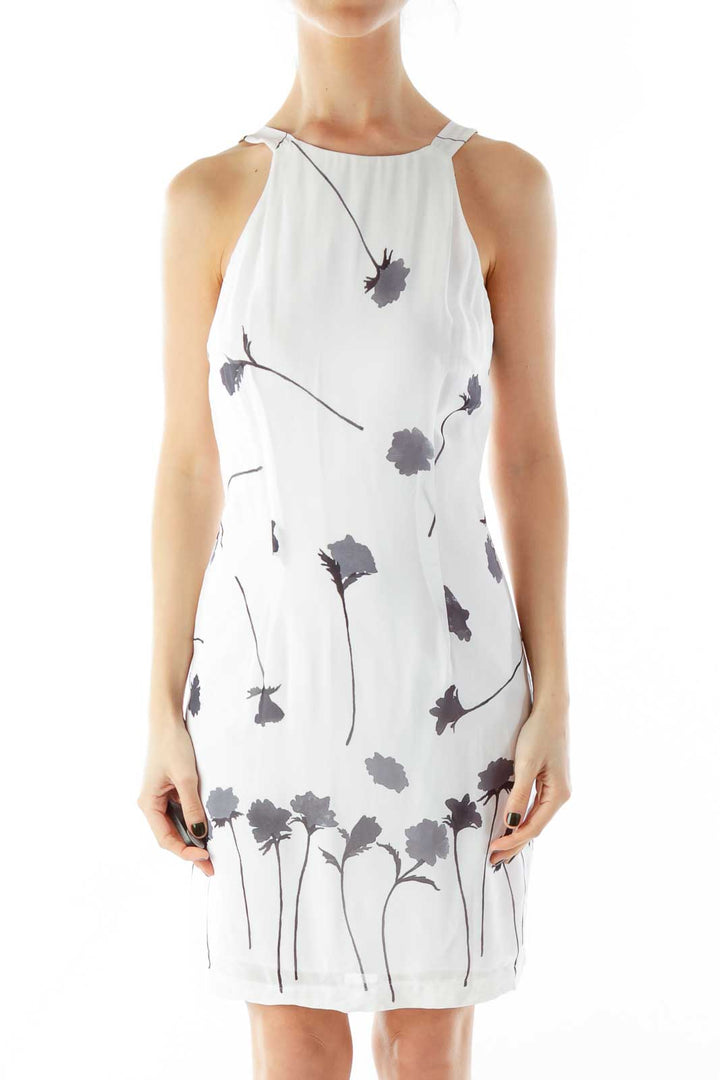 White Gray Flower Halter Dress