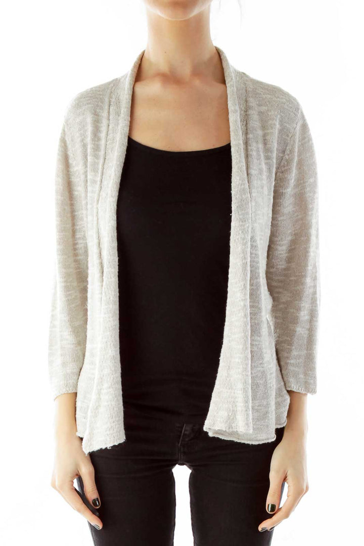 Beige Mid-Sleeve Linen Cardigan