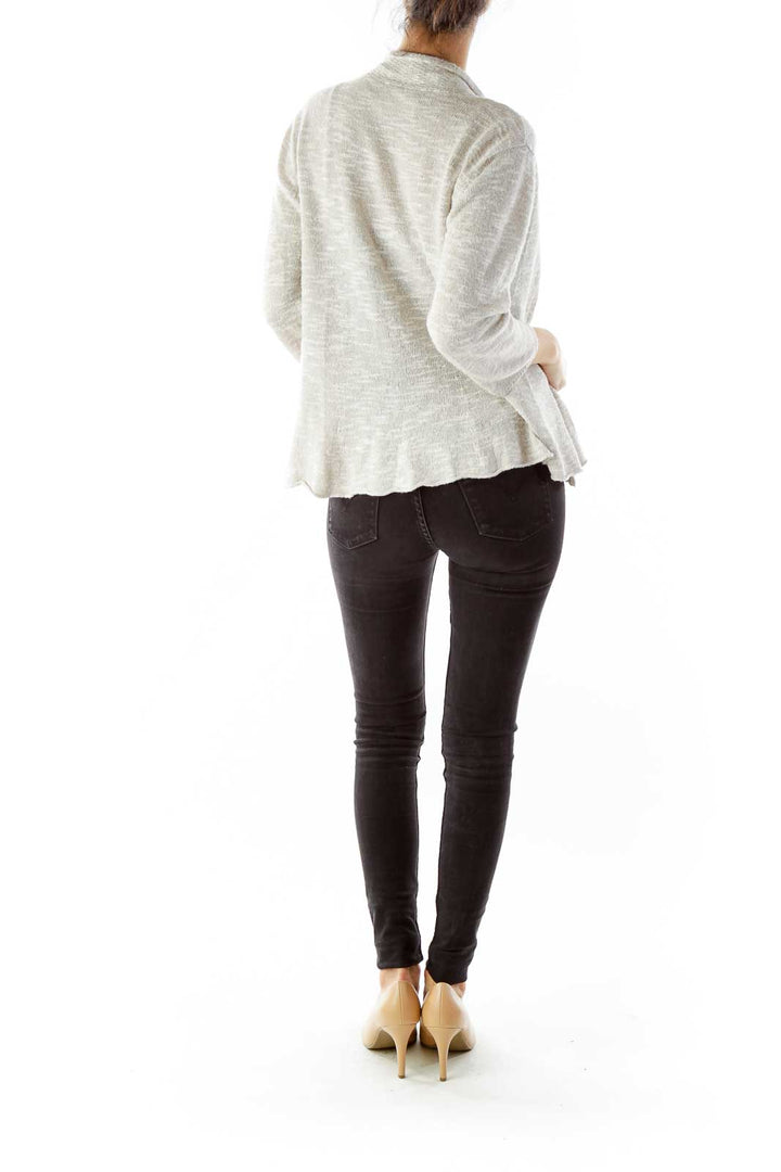 Beige Mid-Sleeve Linen Cardigan