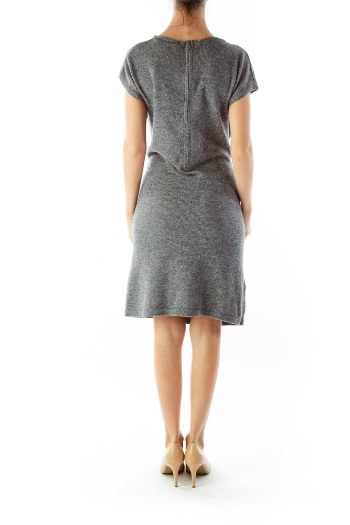 Gray Pocketed Boat Neckline Knit Dress