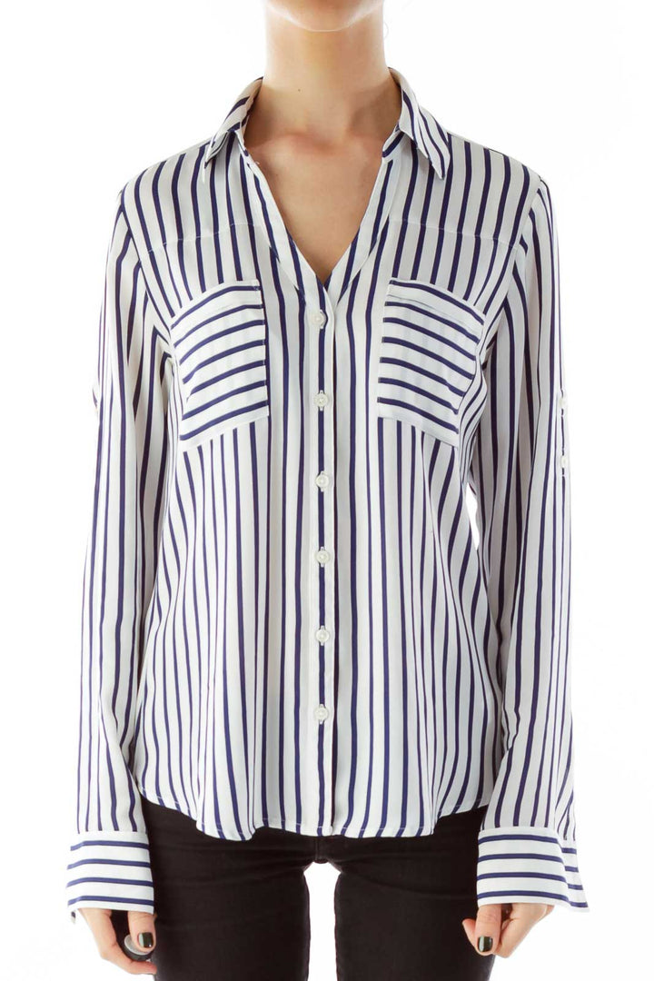 Blue White Stripped Button Down Shirt