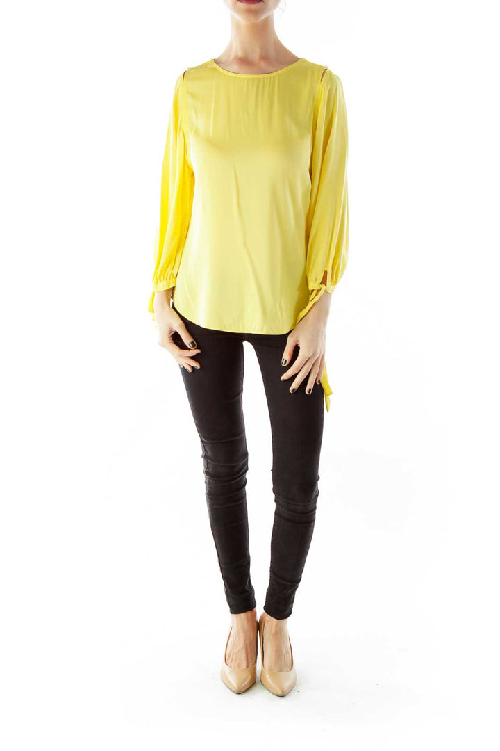 Yellow Polka-Dot Bow Silk Blouse