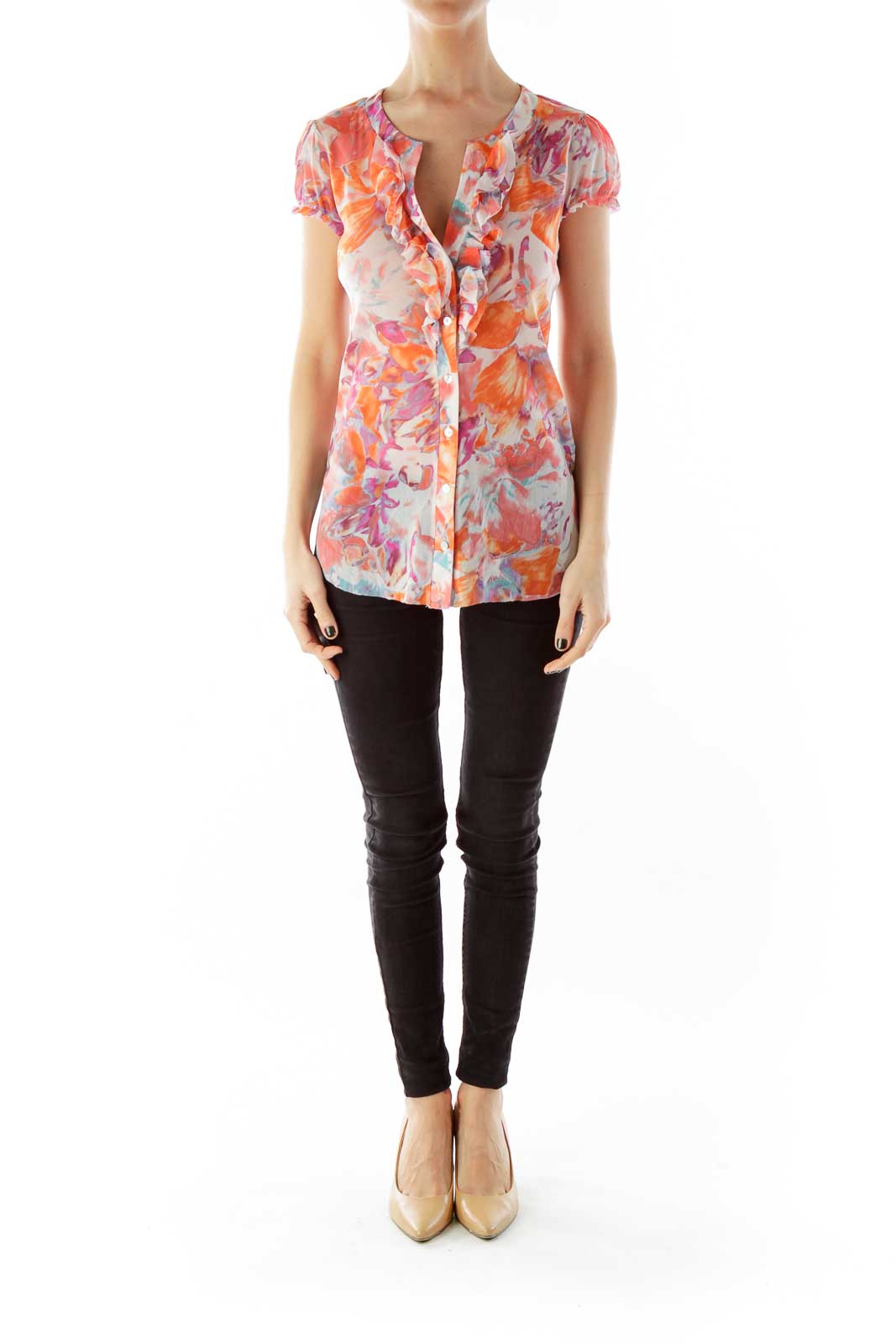 Multicolor Ruffled Flower Elastic Blouse