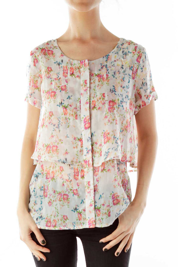 Multicolor Flower Print Loose Blouse