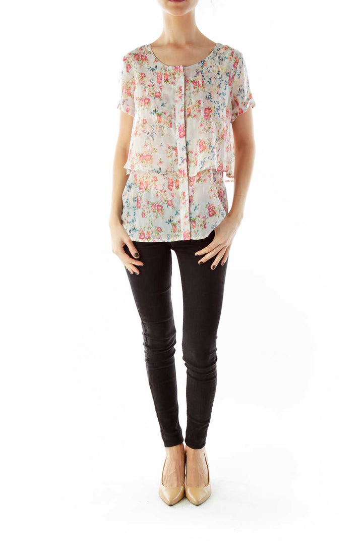 Multicolor Flower Print Loose Blouse