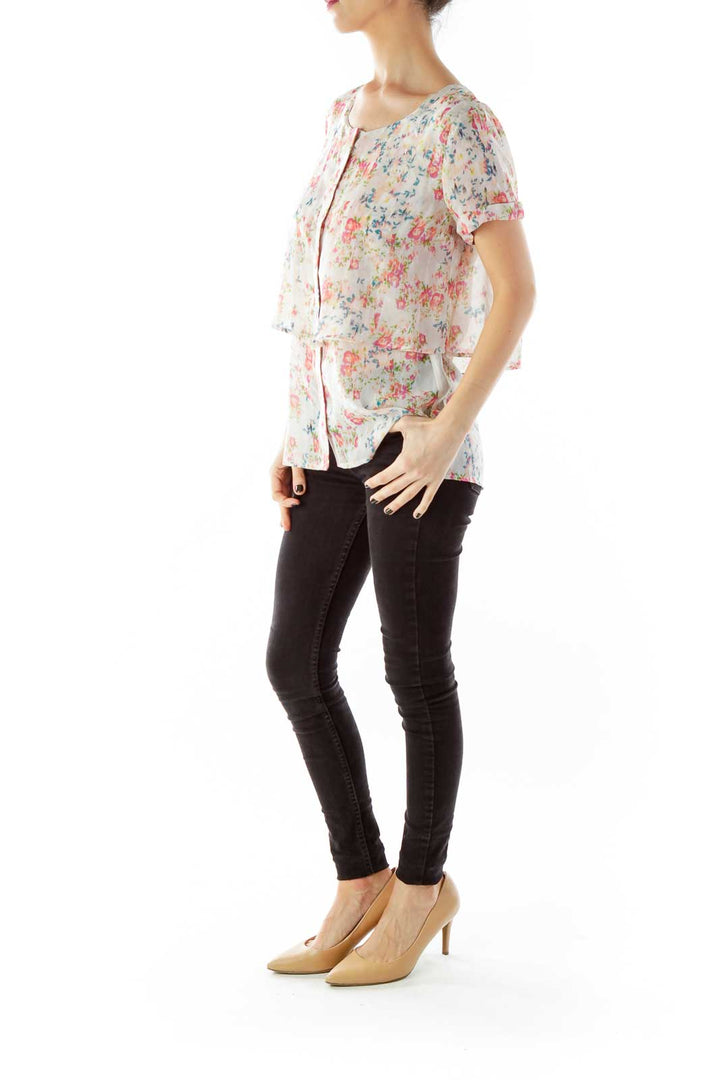 Multicolor Flower Print Loose Blouse