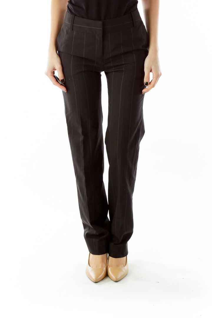 Black Stripped Straight-Leg Pants