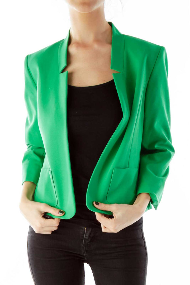 Green Open-Front Three Quarter Sleeve Jacket