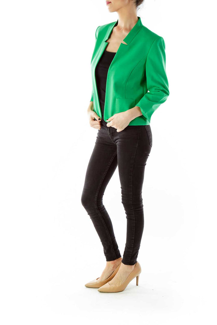 Green Open-Front Three Quarter Sleeve Jacket