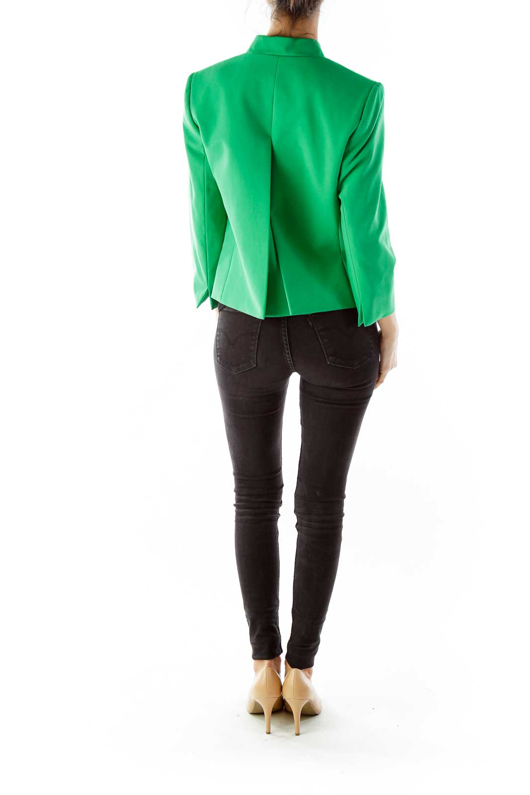 Green Open-Front Three Quarter Sleeve Jacket