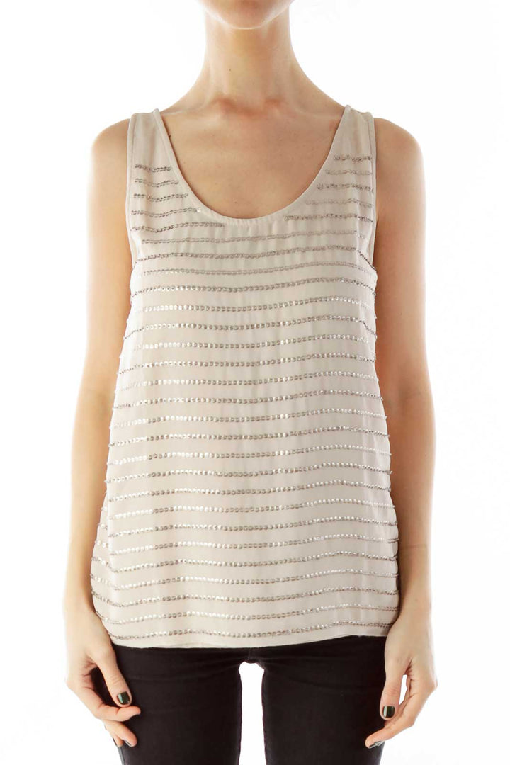 Beige Sequined Tank Top