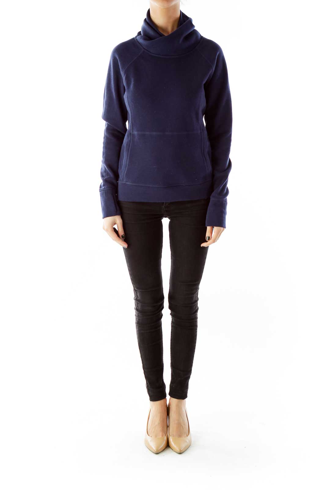 Navy Cowl-Neck Pocketed Sweatshirt