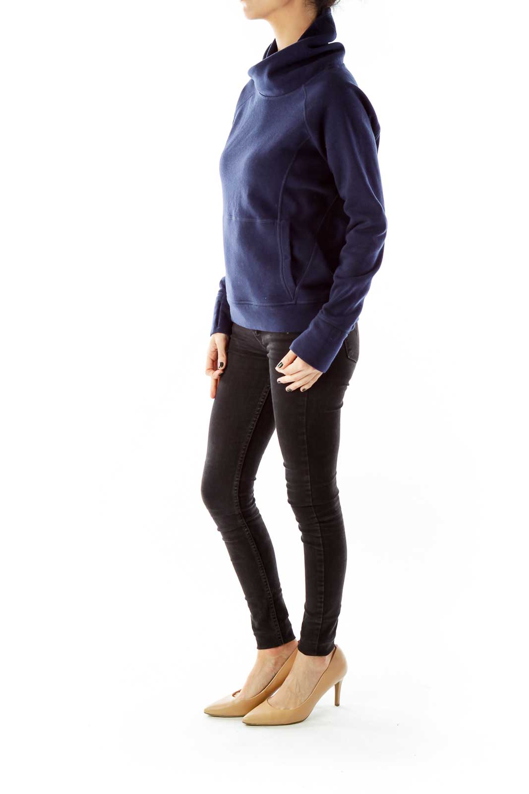 Navy Cowl-Neck Pocketed Sweatshirt