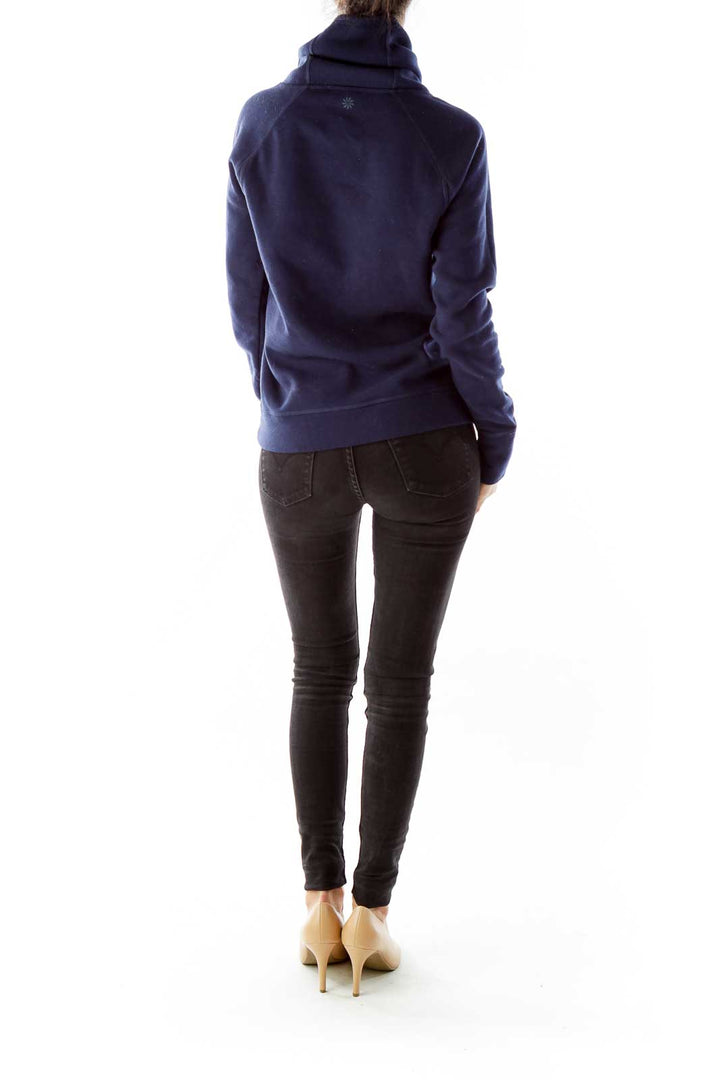 Navy Cowl-Neck Pocketed Sweatshirt