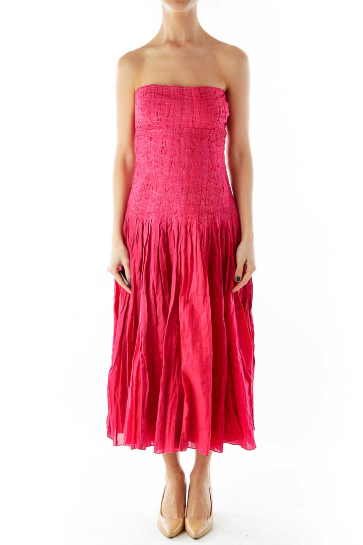 Red Strapless Textured Cocktail Dress