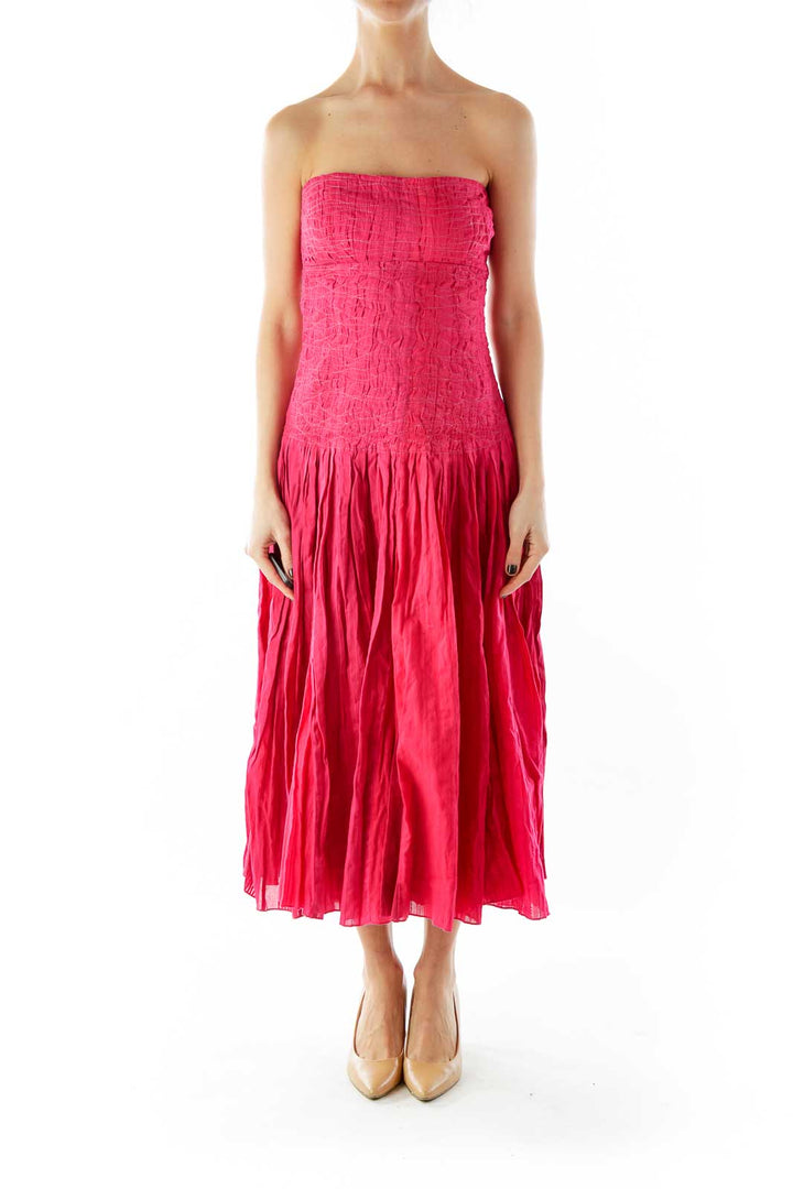 Red Strapless Textured Cocktail Dress