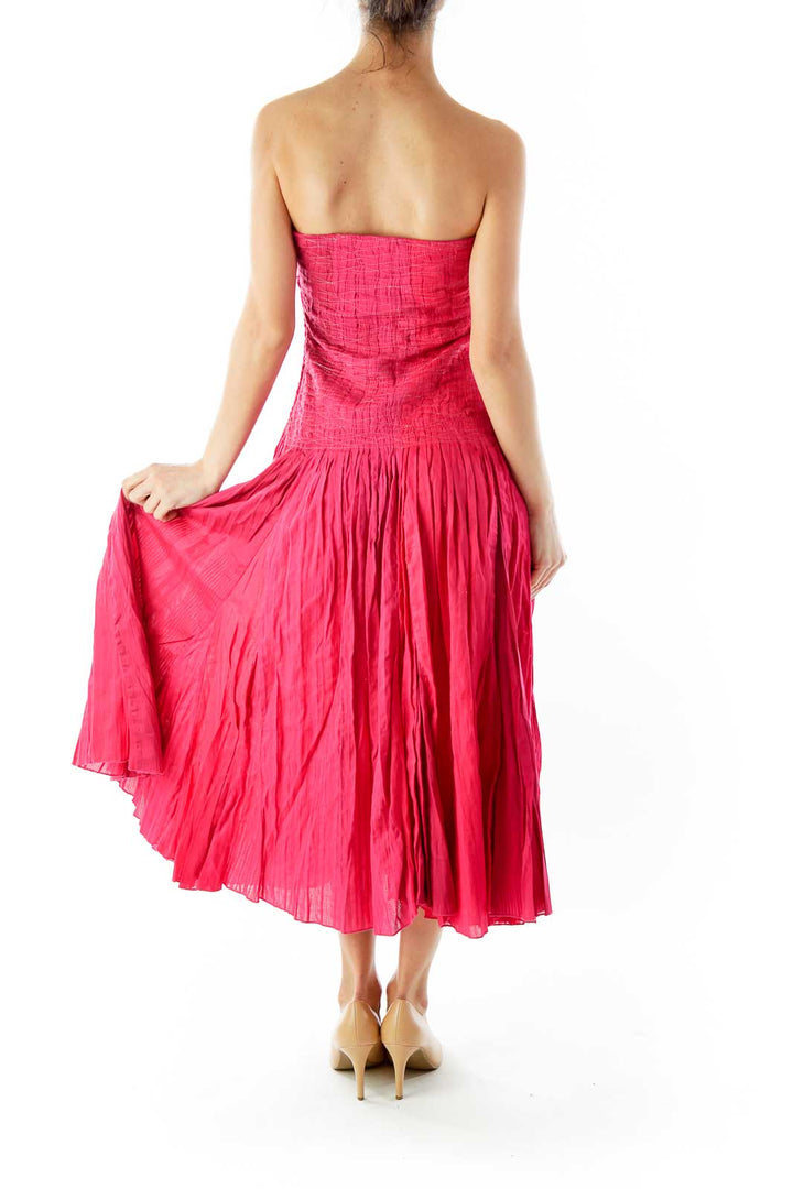 Red Strapless Textured Cocktail Dress