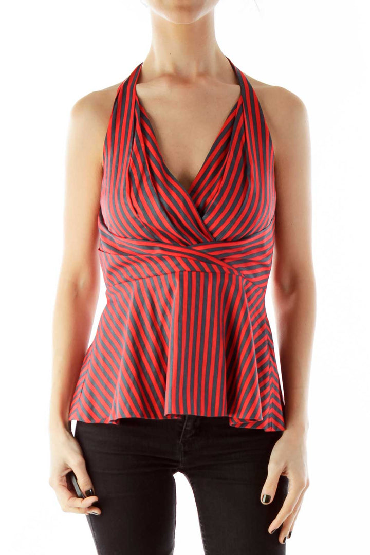 Black Red Stripped Halter Top