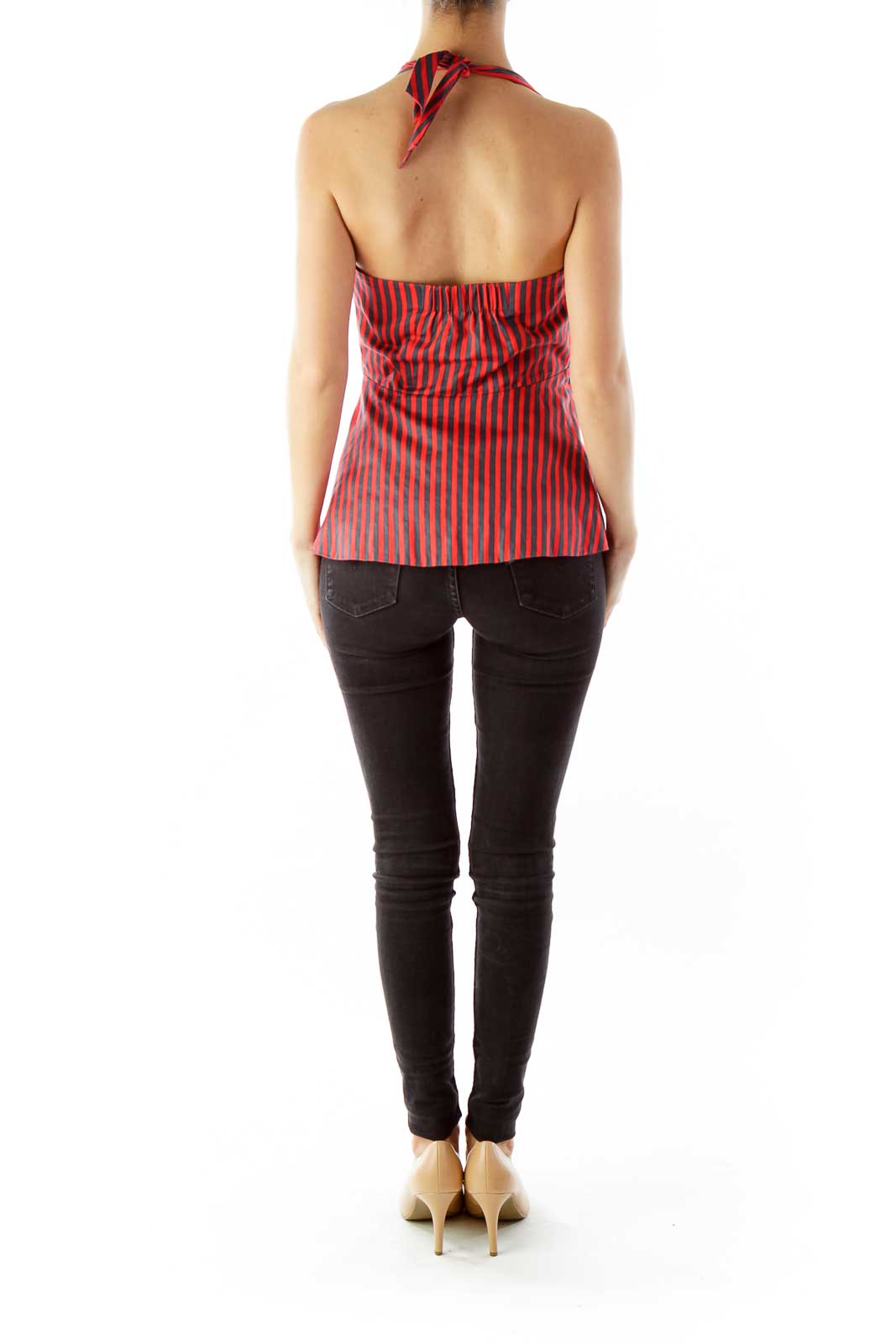 Black Red Stripped Halter Top