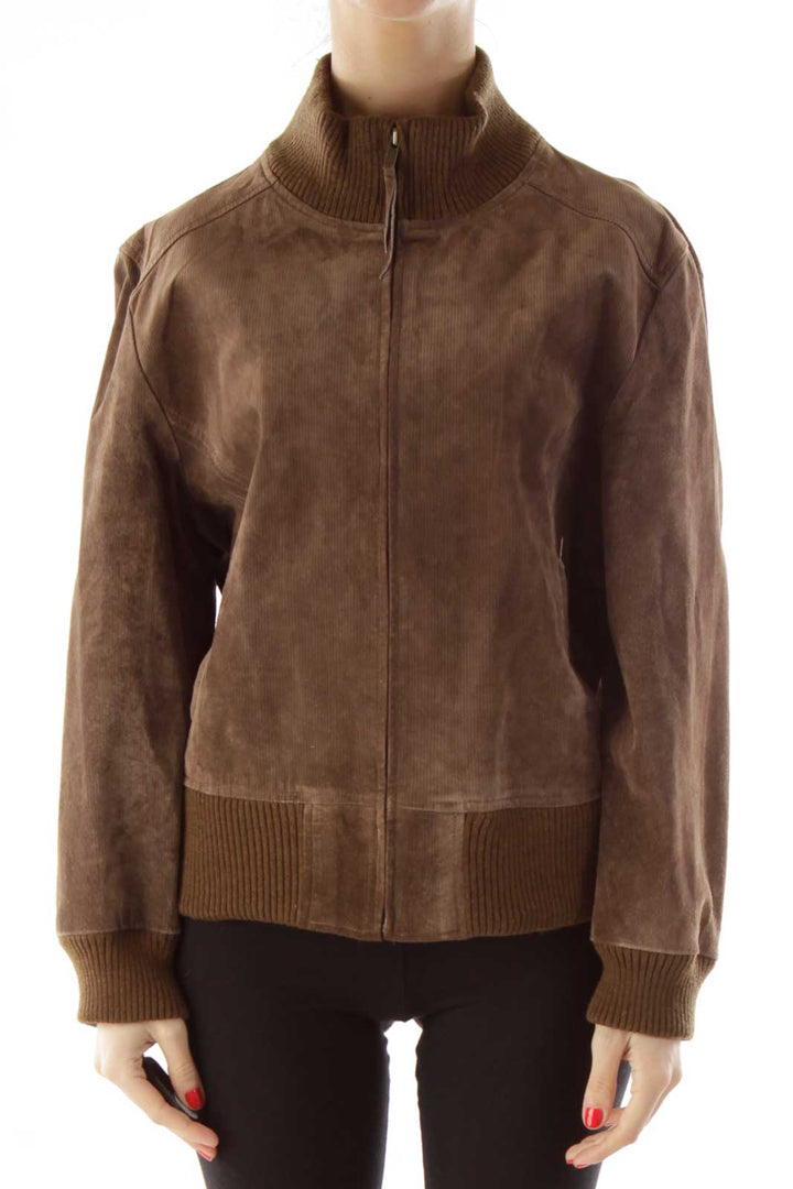 Brown Pocketed Bomber Jacket