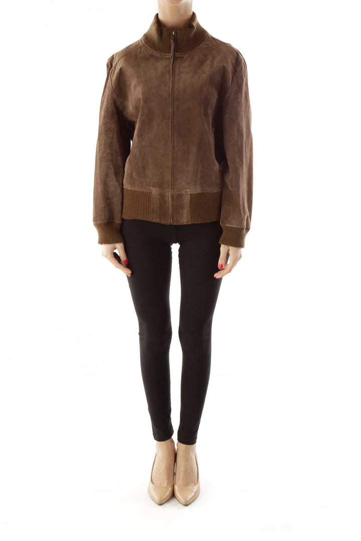 Brown Pocketed Bomber Jacket