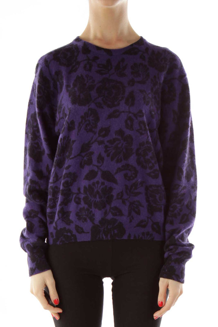 Purple & Black Floral Knit Sweater