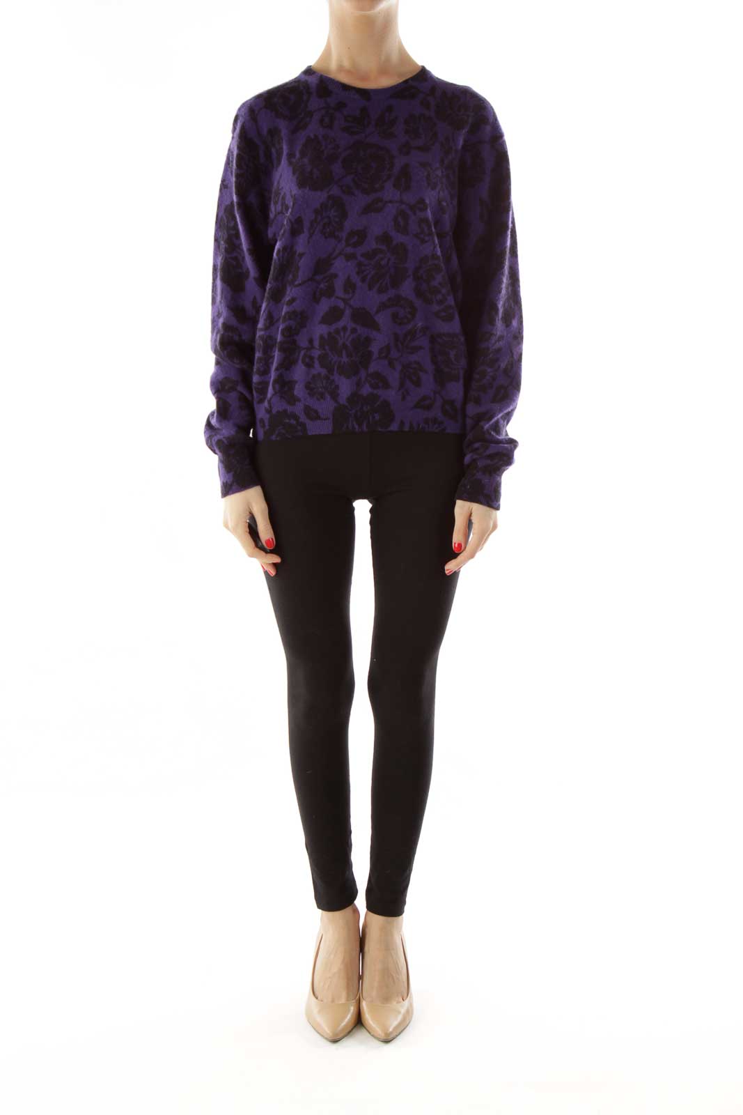 Purple & Black Floral Knit Sweater