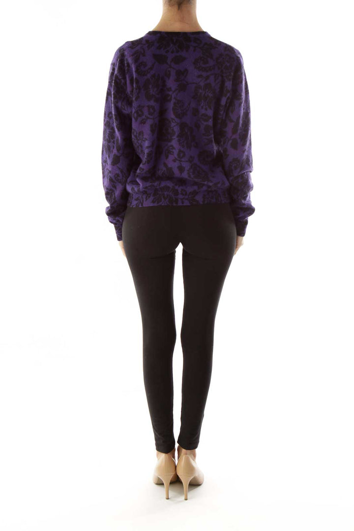 Purple & Black Floral Knit Sweater