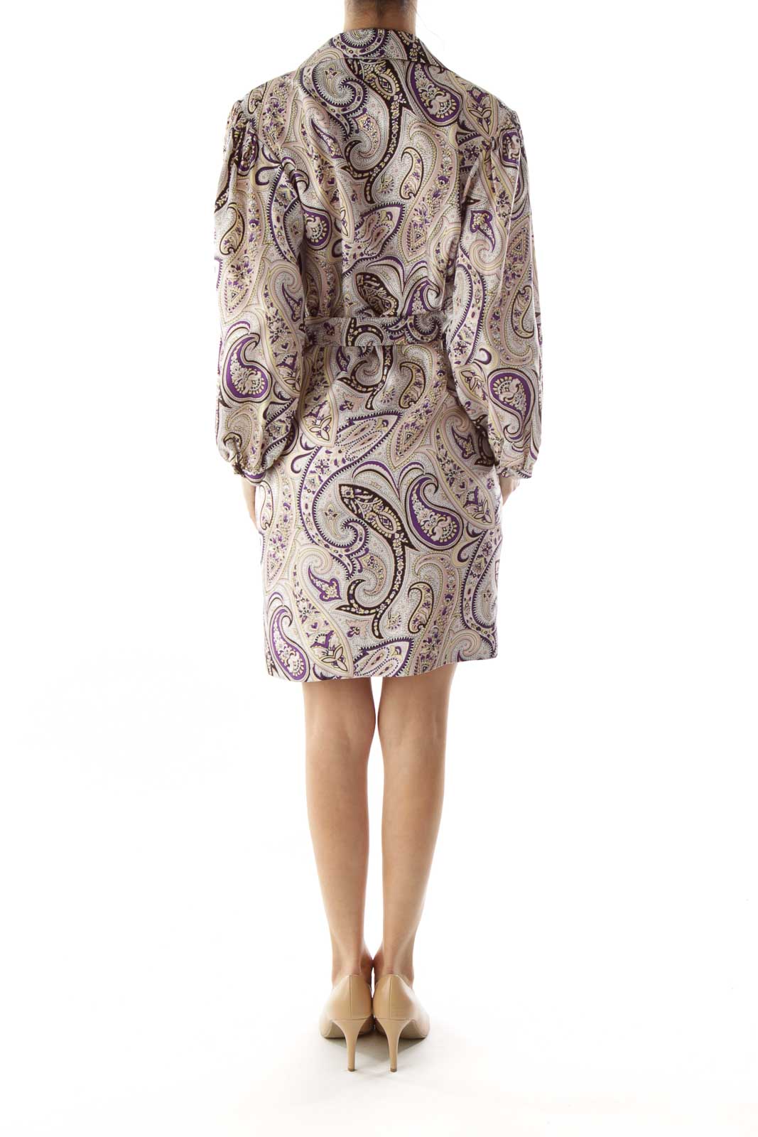 Beige and Purple Paisely Silk Dress