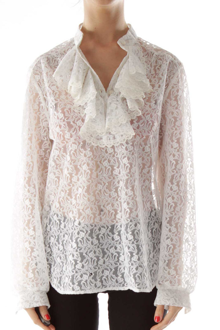 White Ruffled Lace Blouse