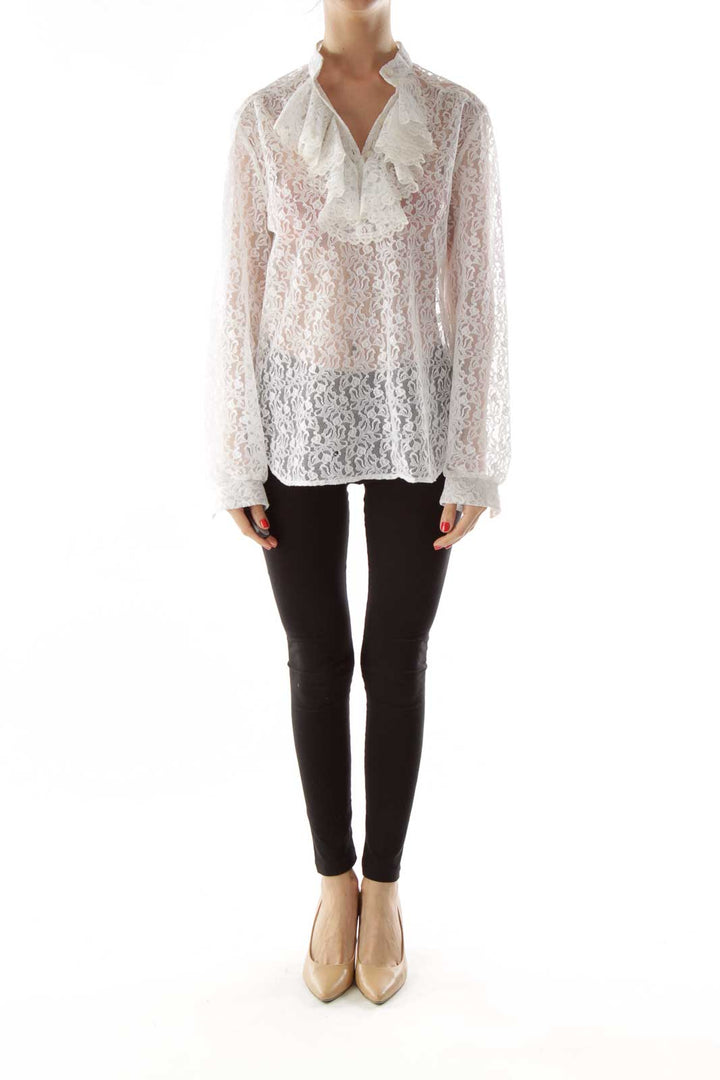 White Ruffled Lace Blouse