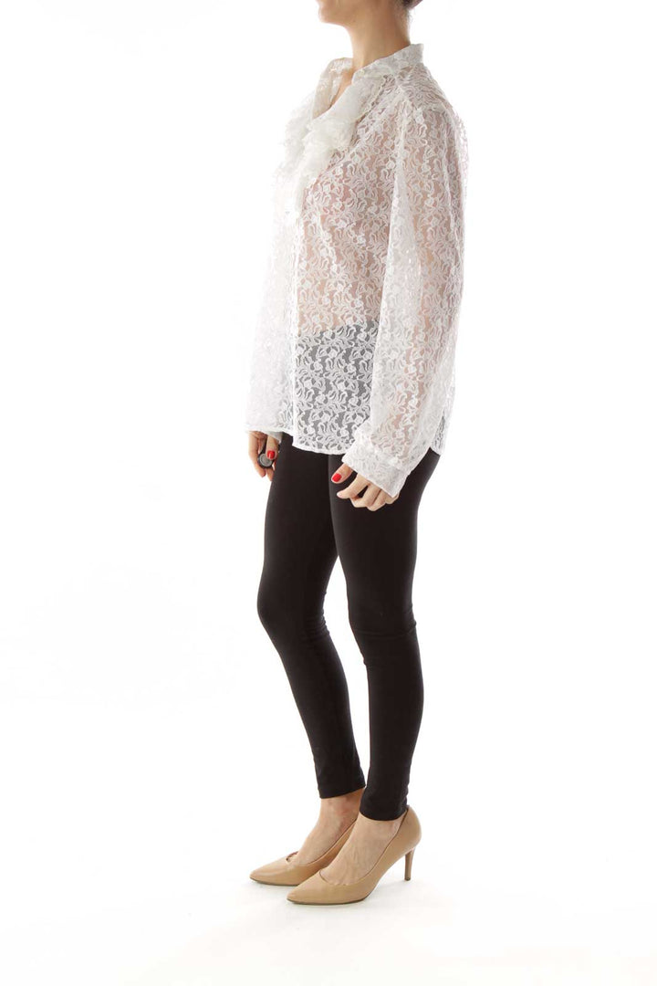 White Ruffled Lace Blouse