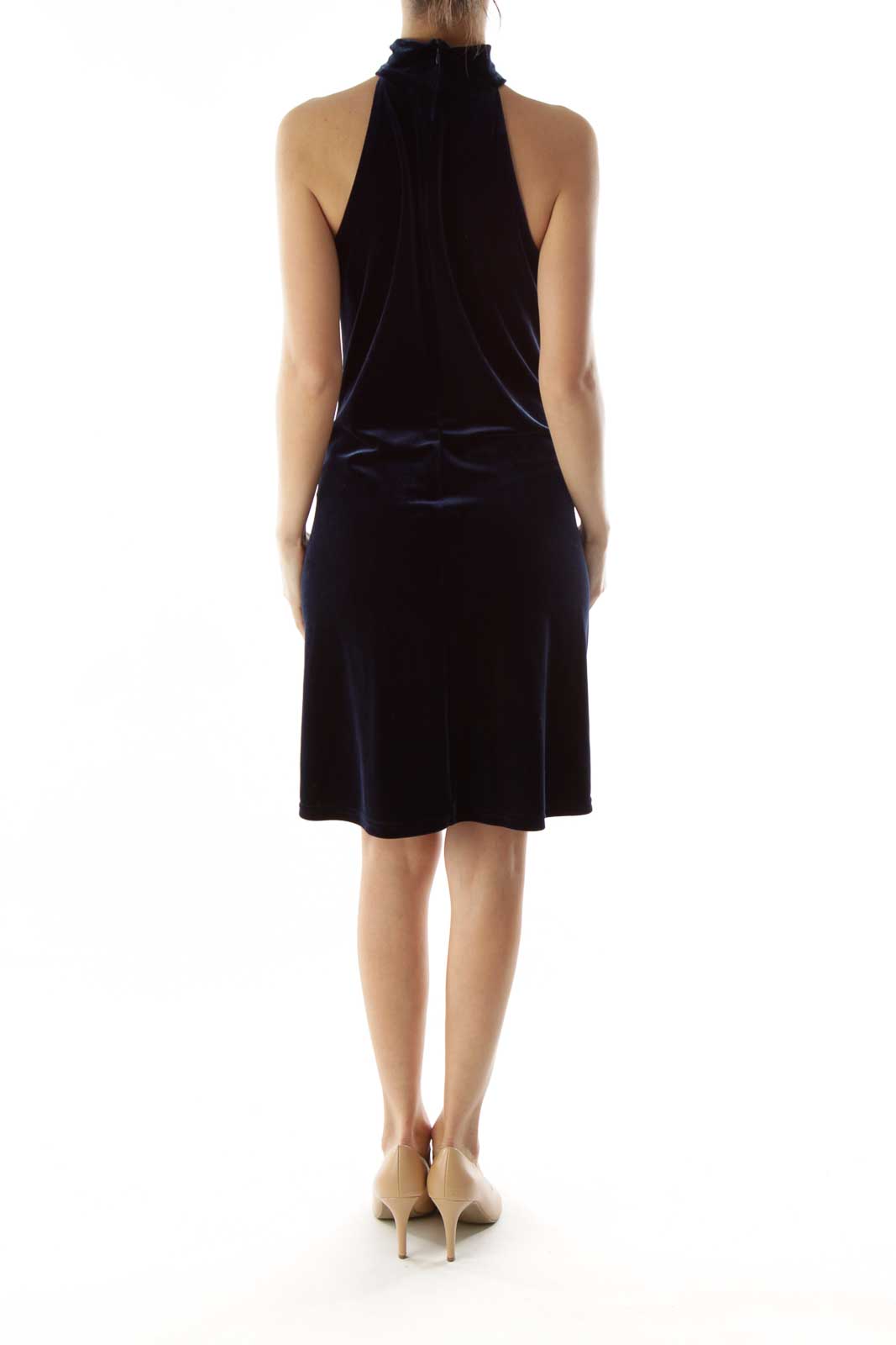 Navy Halter Velvet Dress