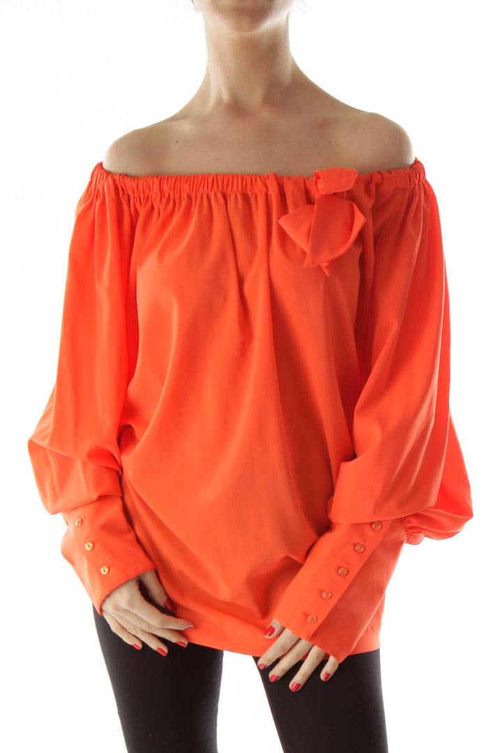 Orange Off the Shoulder Ribboned Blouse