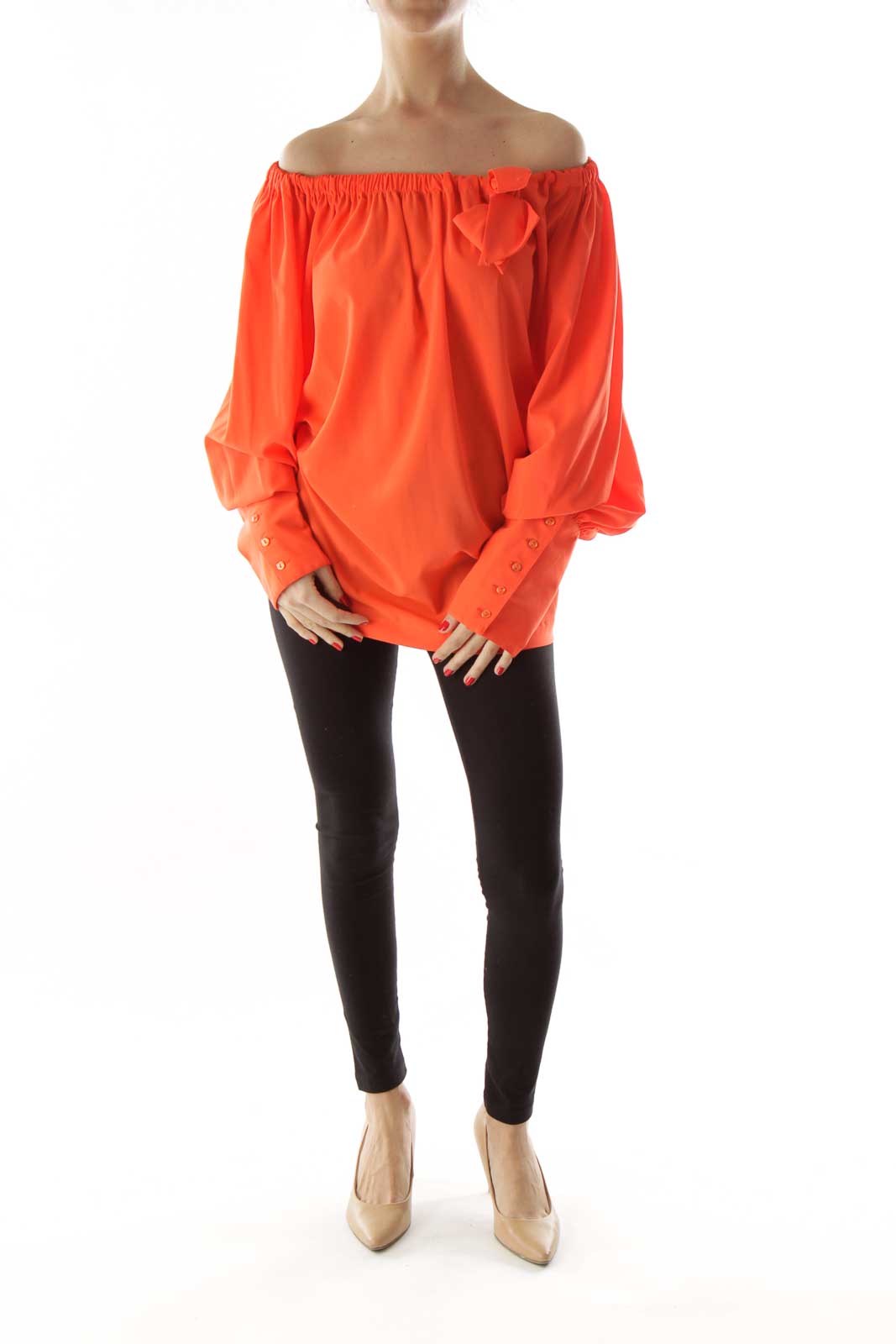 Orange Off the Shoulder Ribboned Blouse