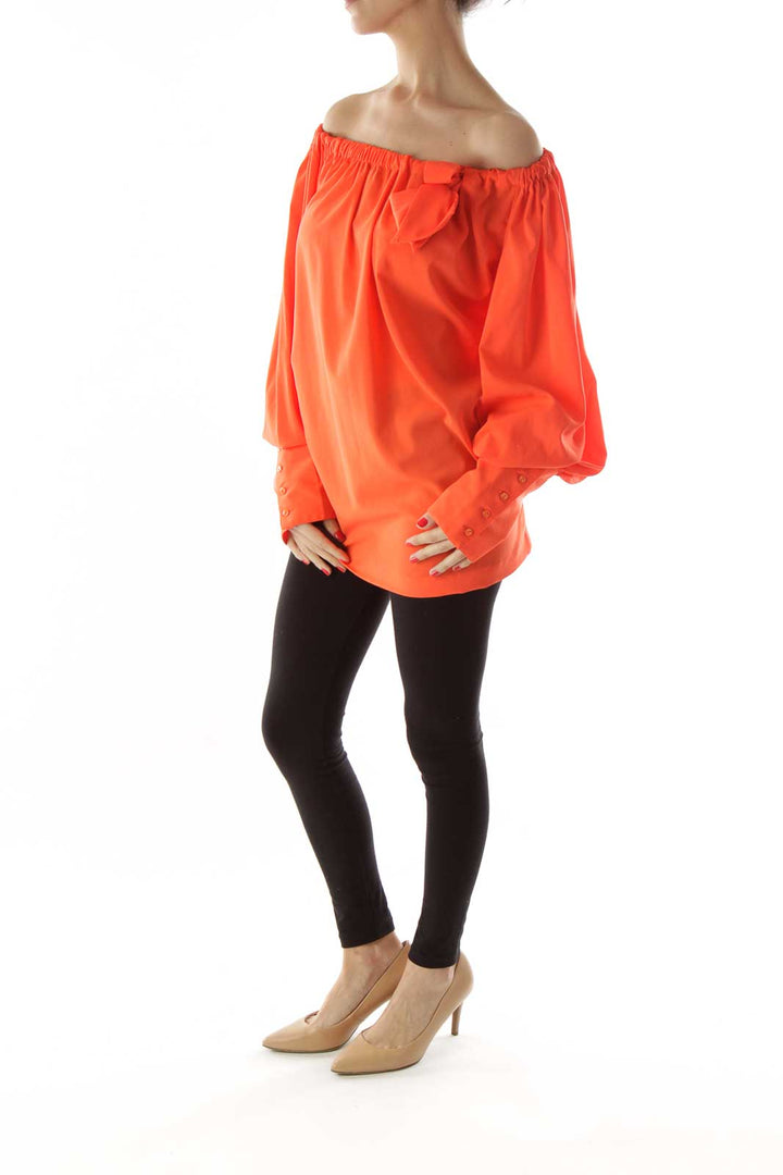 Orange Off the Shoulder Ribboned Blouse