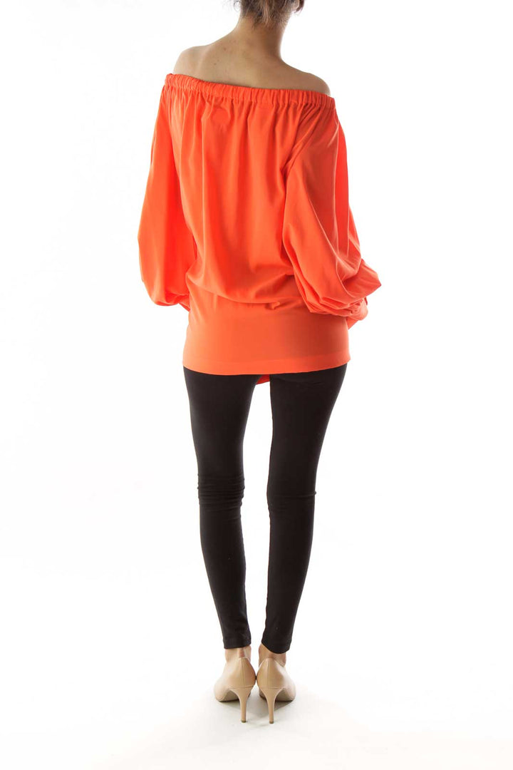 Orange Off the Shoulder Ribboned Blouse