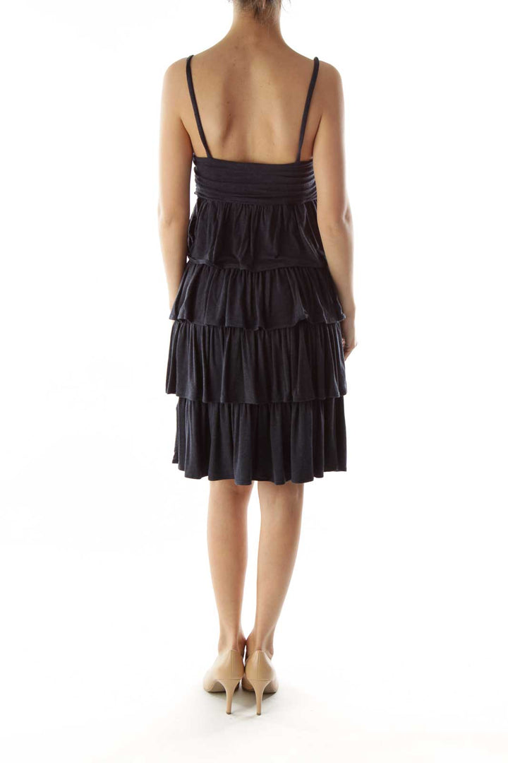 Navy Ruffled Spaghetti Strap Day Dress