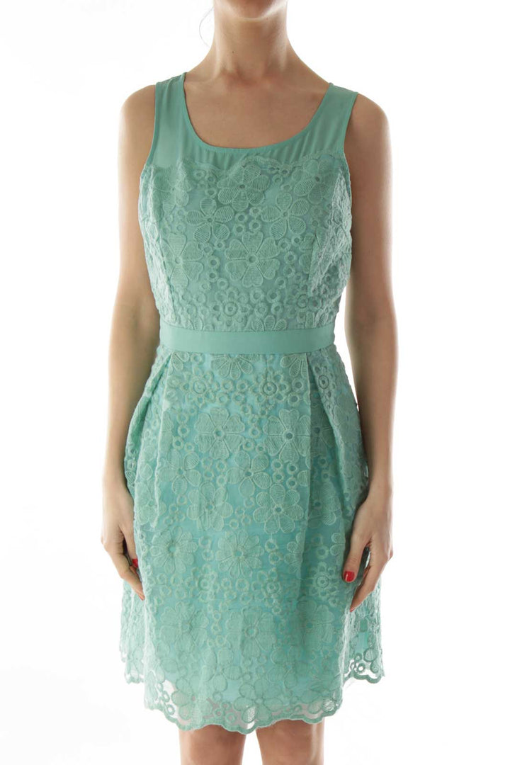 Green Embroidered Flower Layered Dress