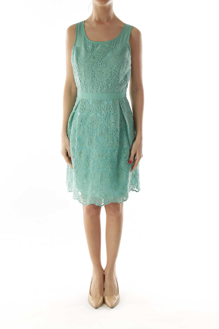 Green Embroidered Flower Layered Dress