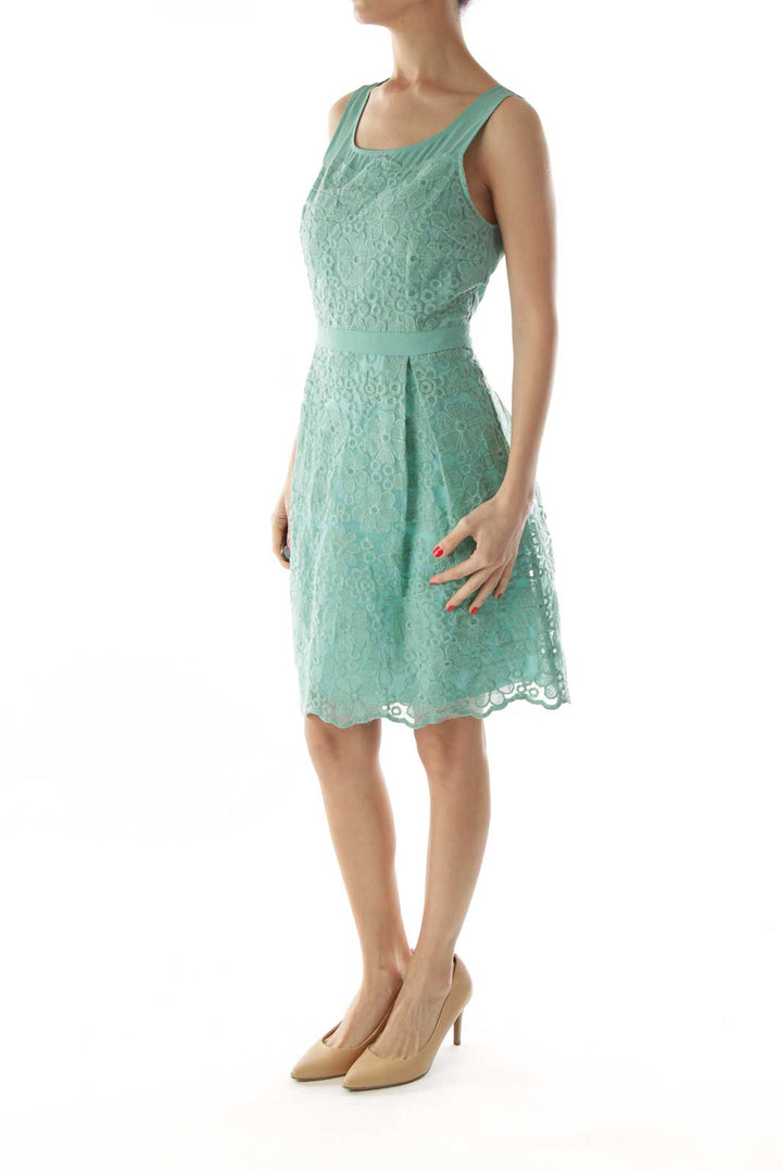 Green Embroidered Flower Layered Dress