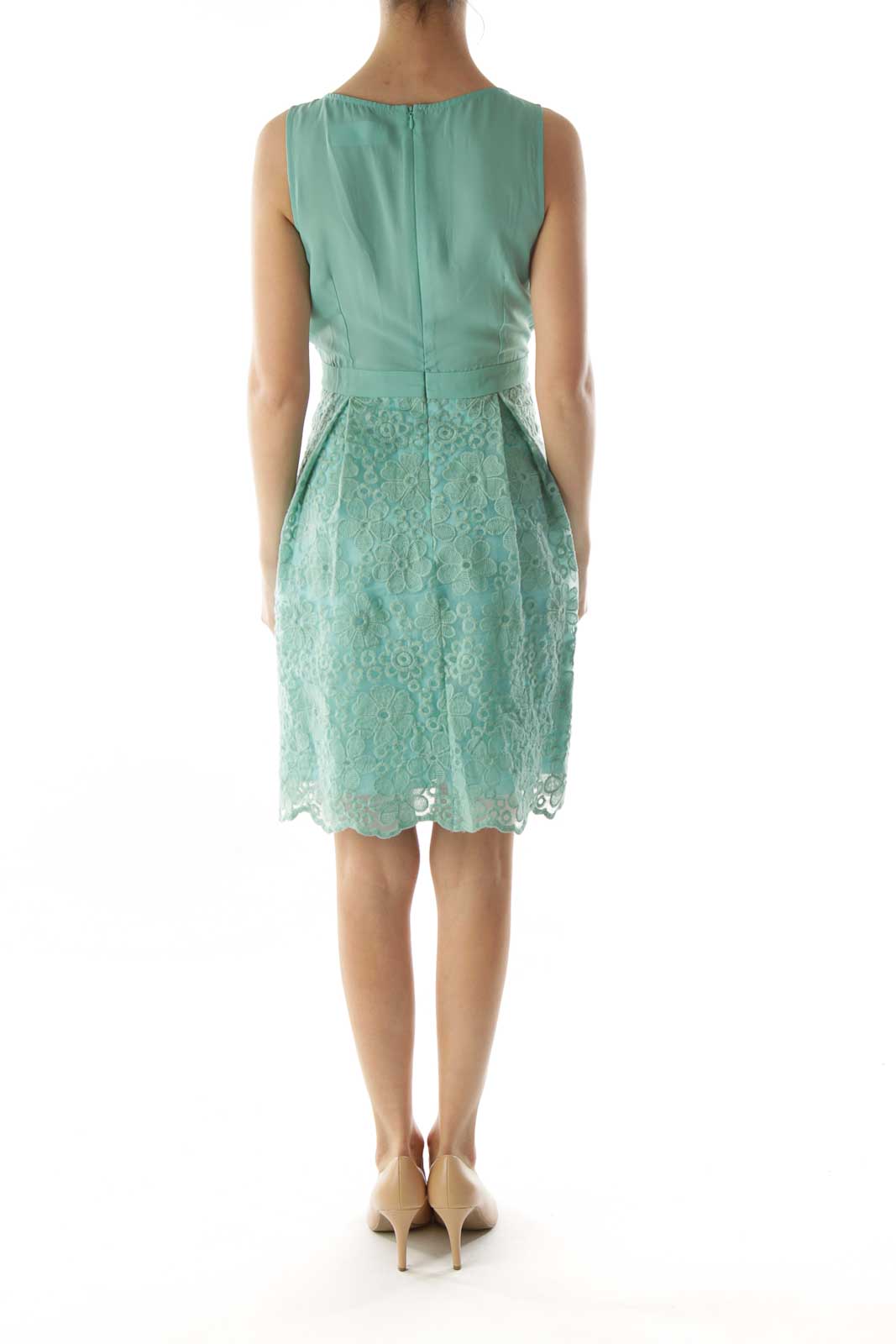 Green Embroidered Flower Layered Dress