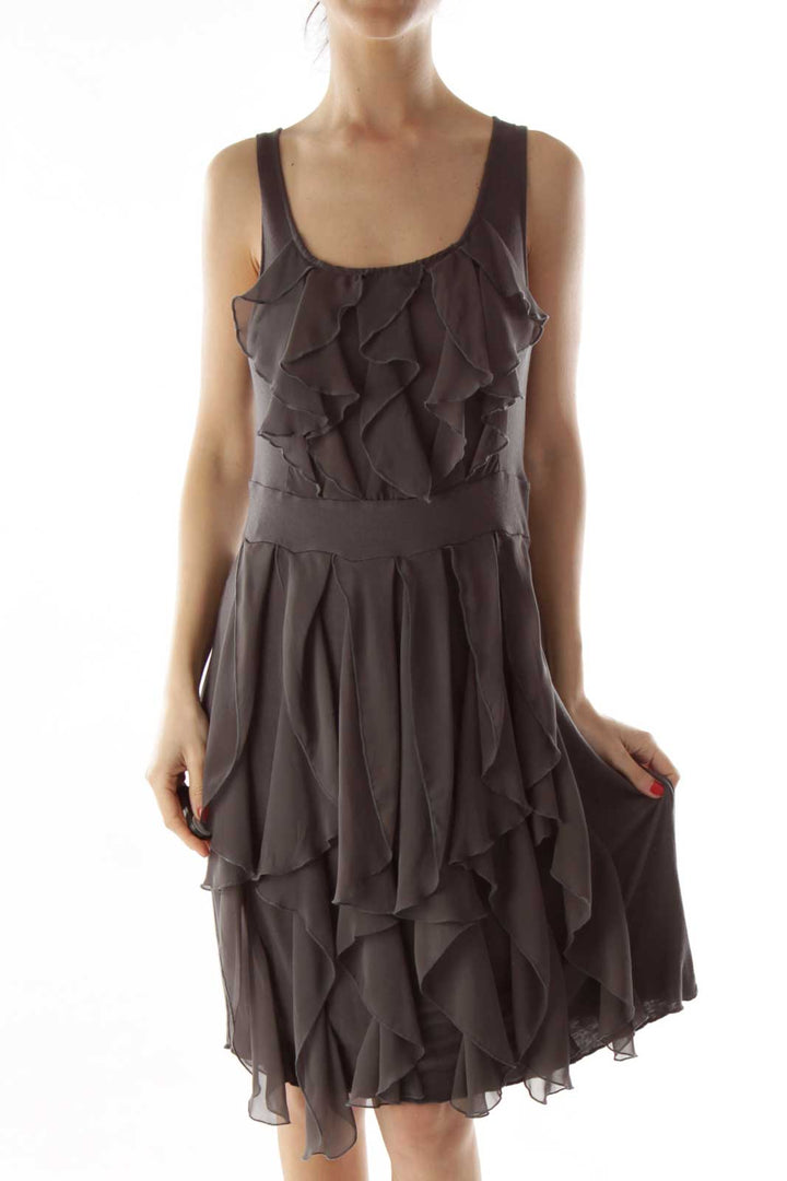 Gray Ruffled Day Dress