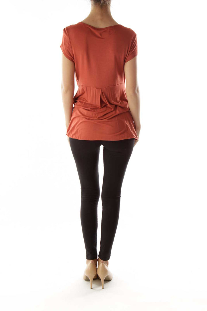 Red V-Neck Loose Blouse