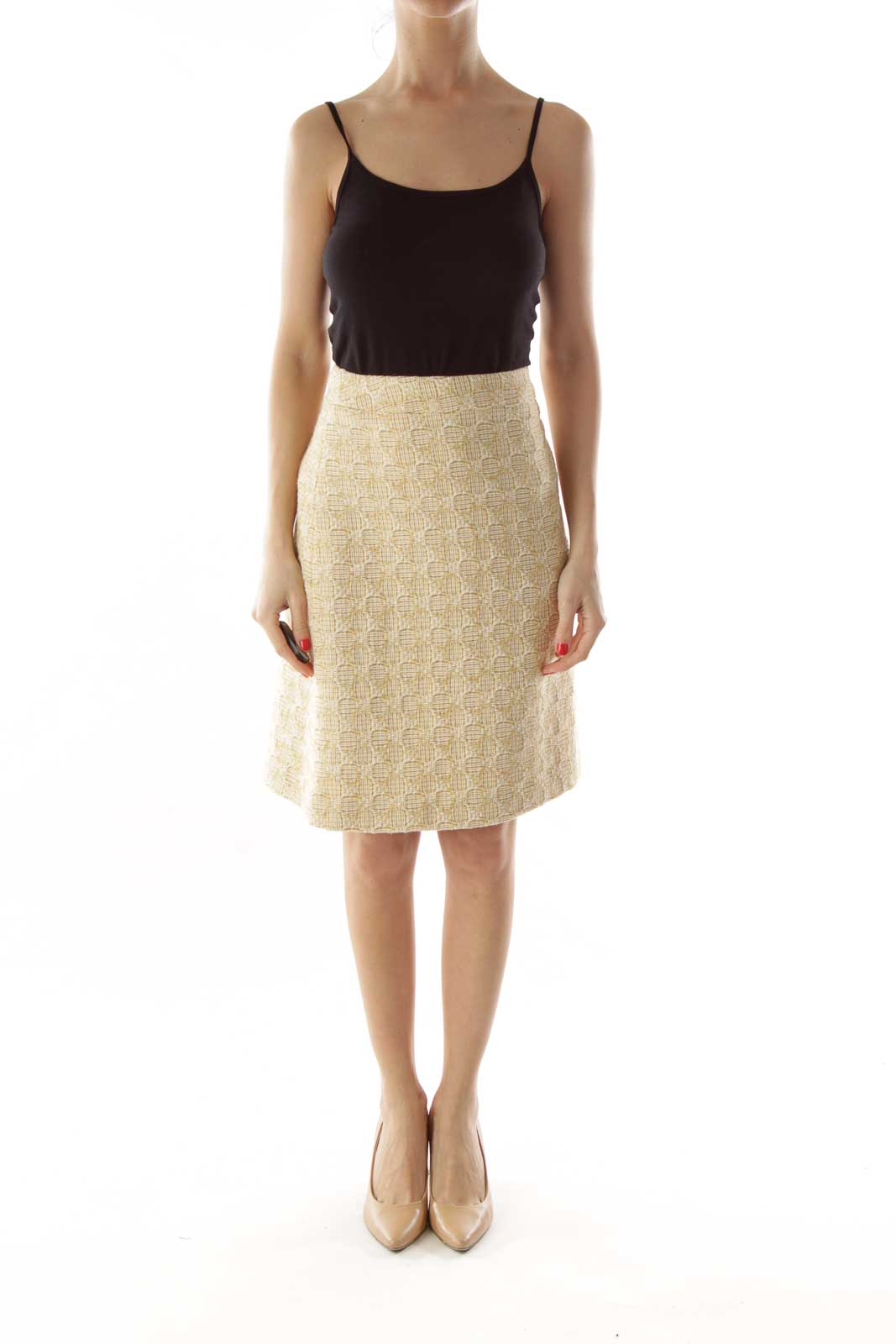 Yellow Brown Tweed A-Line Skirt