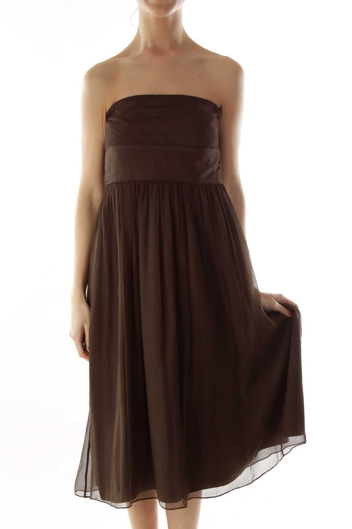 Brown Silk Strapless Dress