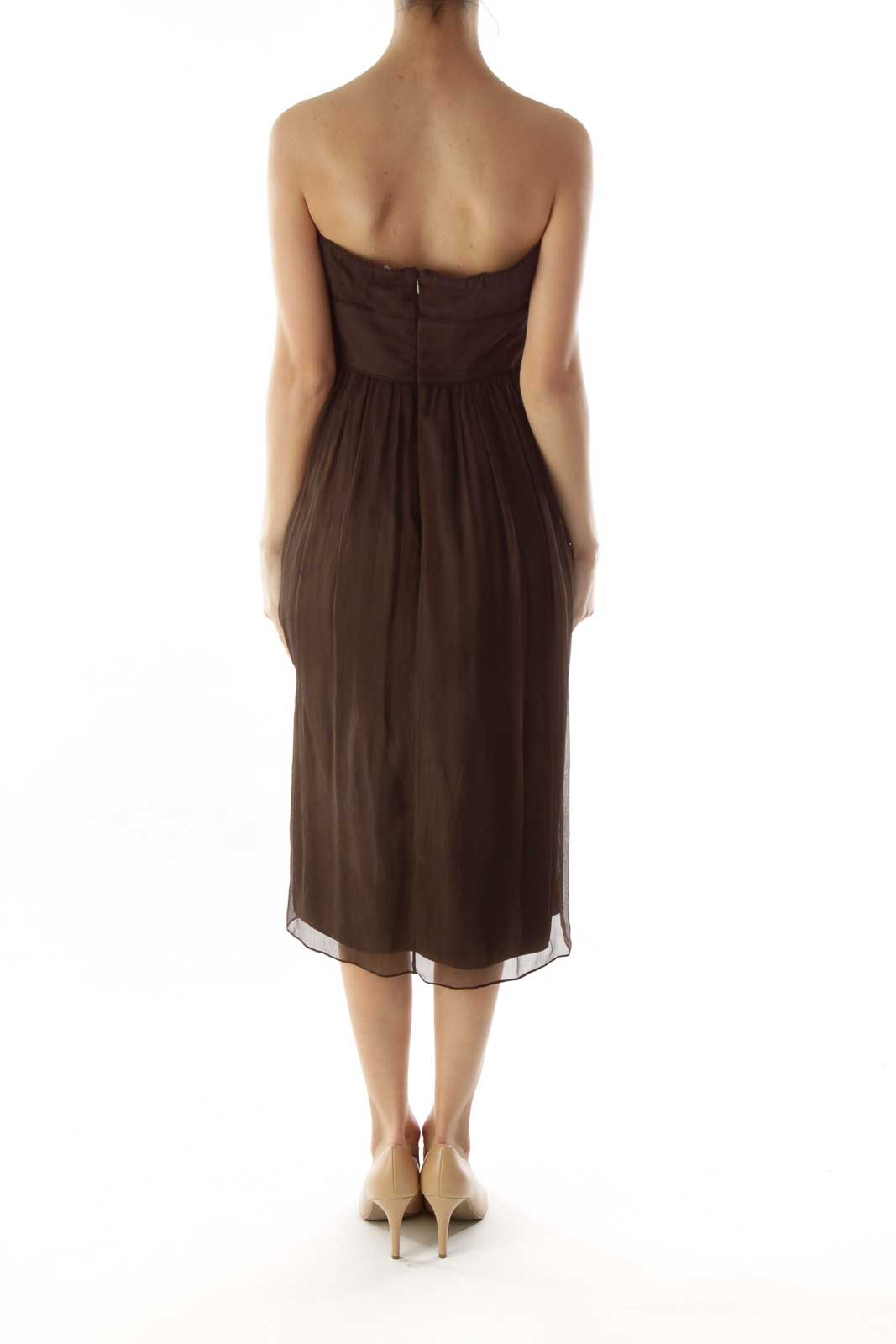 Brown Silk Strapless Dress